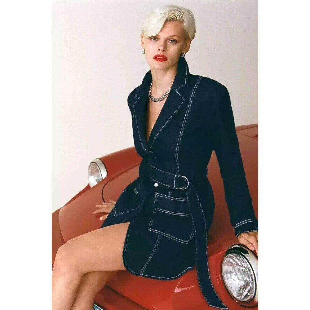 Pilcro Anthropologie Denim Belted Jean Blazer Dress Size M Coat Jacket - Picture 3 of 7